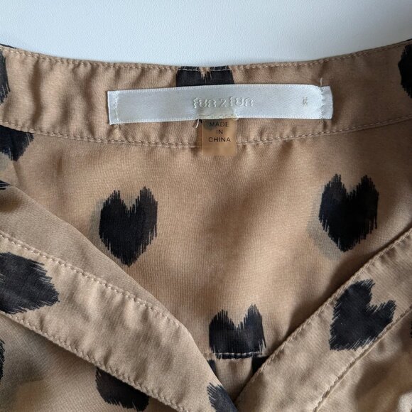 Fun 2 Fun Tan Heart Print Blouse - Picture 7 of 11